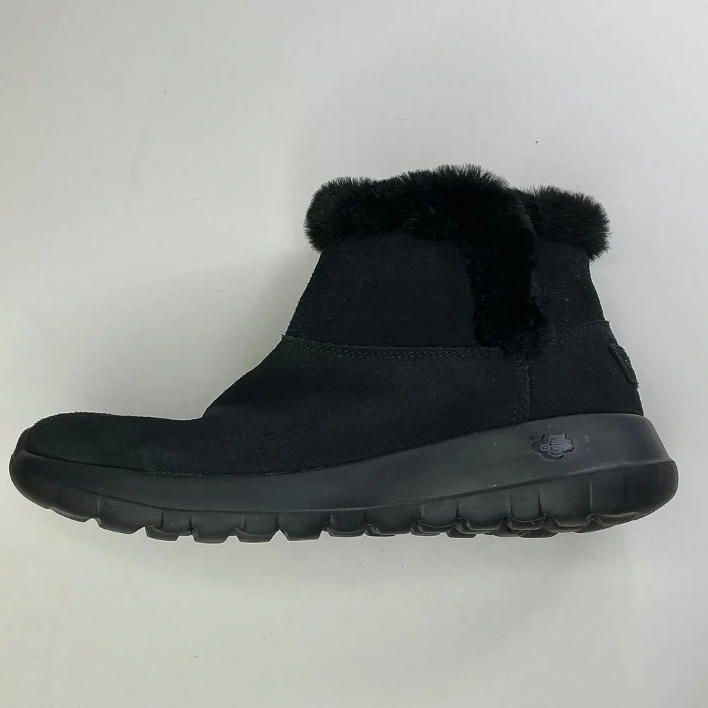 Skechers Black On-The-Go Joy Boots Kids Size 7 Suede Faux Fur 15501SA